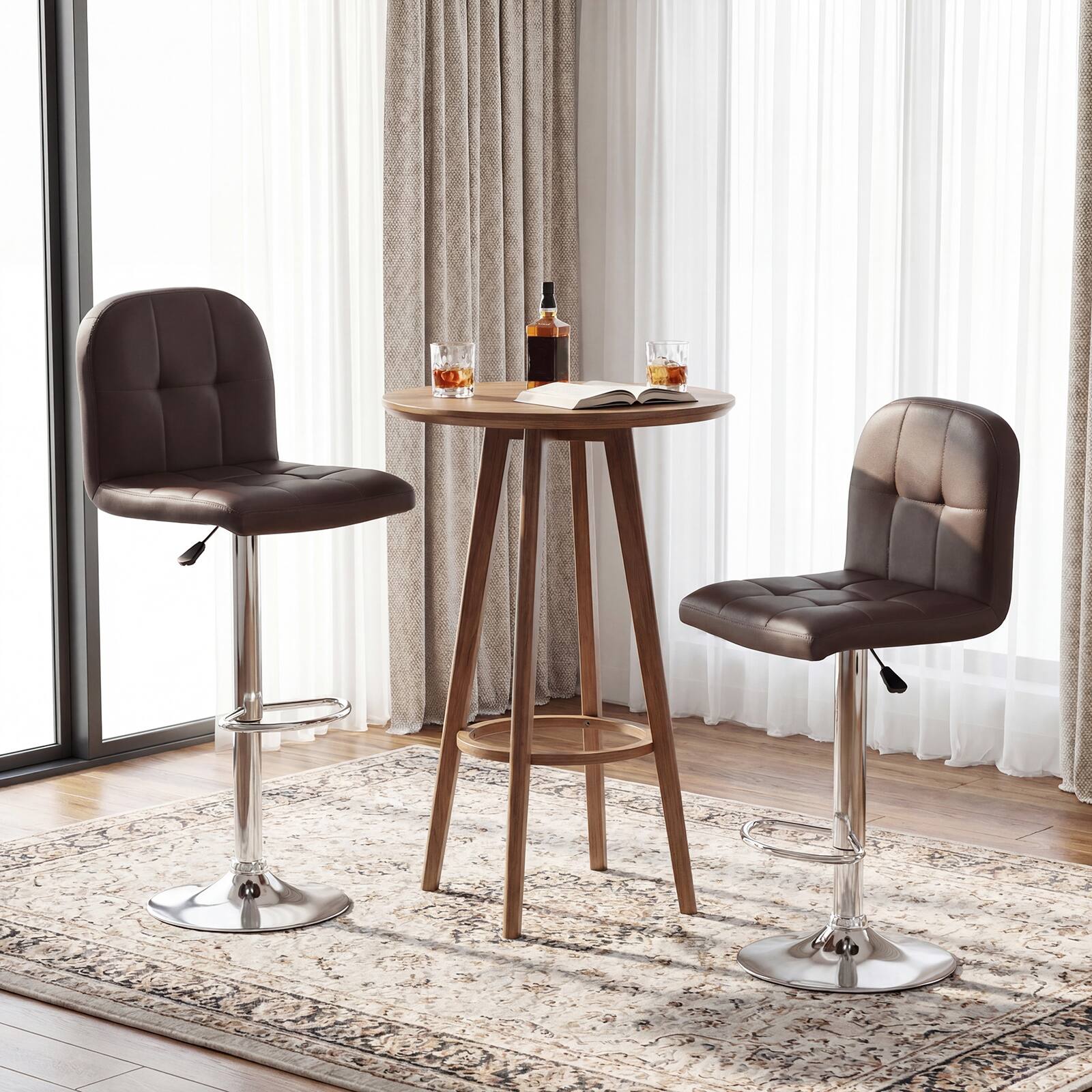 Alt View 3. Gymax - Gymax Swivel Bar Stools Set of 2 w/ Backrests Footrests & Metal Base for Kitchen Brown & Sliver - Brown.