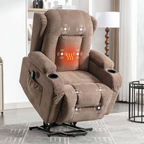 Front. APRILSOUL - Power Lift Recliner Chair for Elderly Heat Massage Infinite Position Side Pocket Usb Charge Port Brown - Brown.