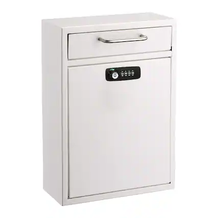 Front. AdirOffice - Safe Large Steel Wall-Mounted Drop Box with Combination Lock - White.