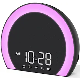 Dazzed Corner - Loud & Vibrating Dual Alarm Clock with 9-Color Night Light & USB Charger - Black
