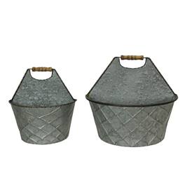 Special T Imports - Large & Small Galvanized Metal Rustic Wall Pocket Planters Hanging Decor Set of 2 - Silver