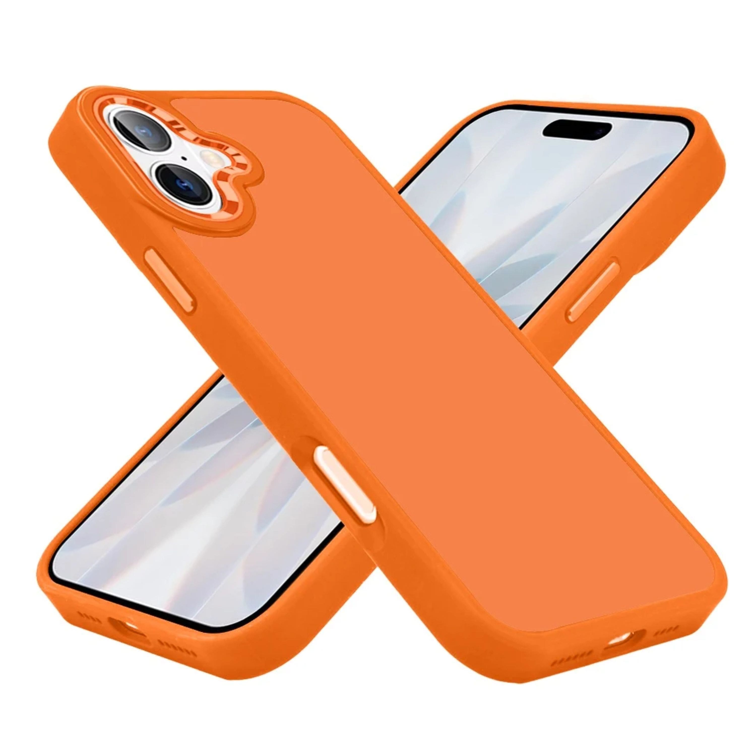 Kitcheniva - Smooth Thick Acrylic Phone Case Metal Buttons With Tempered Glass For iPhone 17 - Cosmic Orange