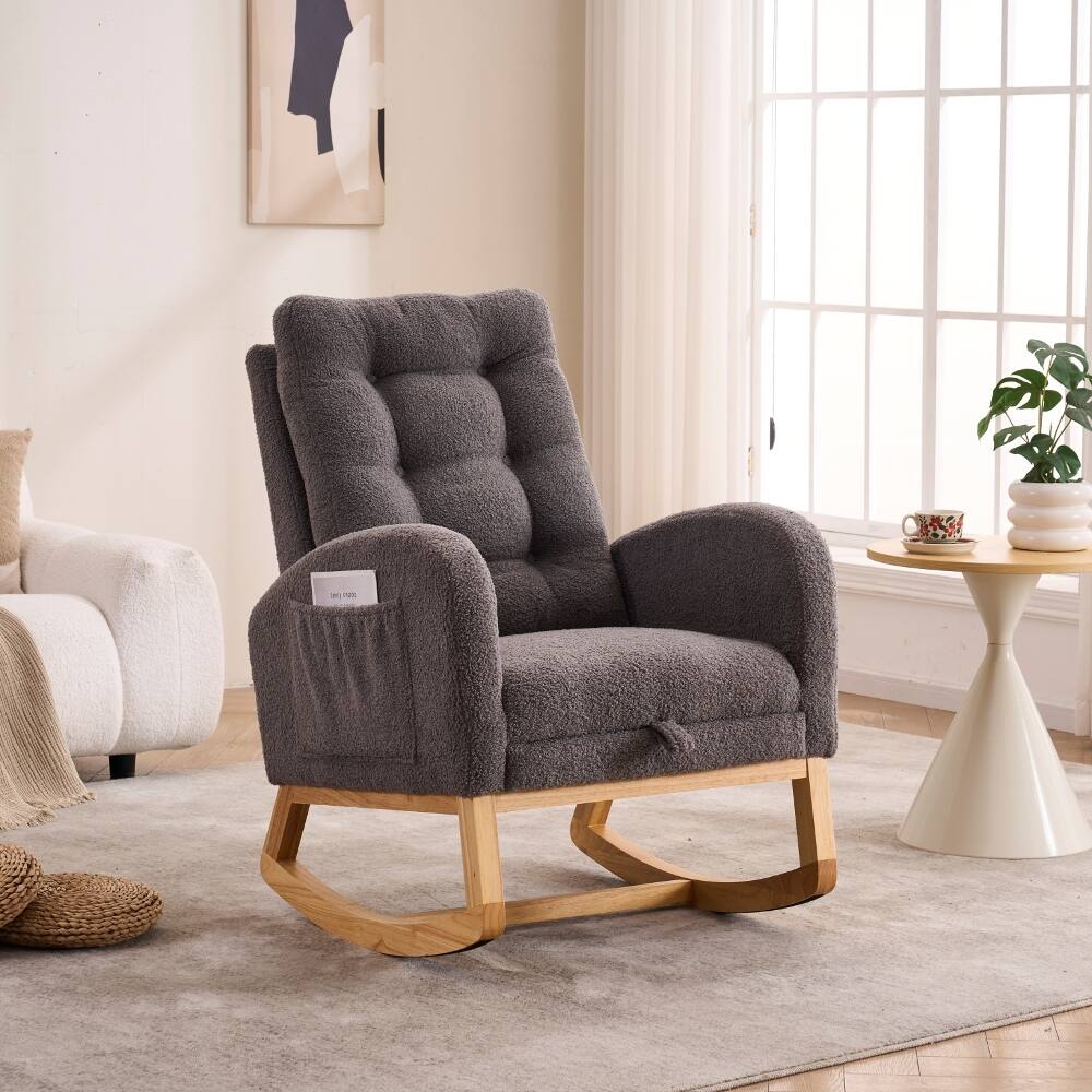 Front. Loheer - Loheer Dark Gray Accent Rocking Chair High Back Nursery Rocker with Footrest Rubber Wood Legs for Living Room - Dark Gray.