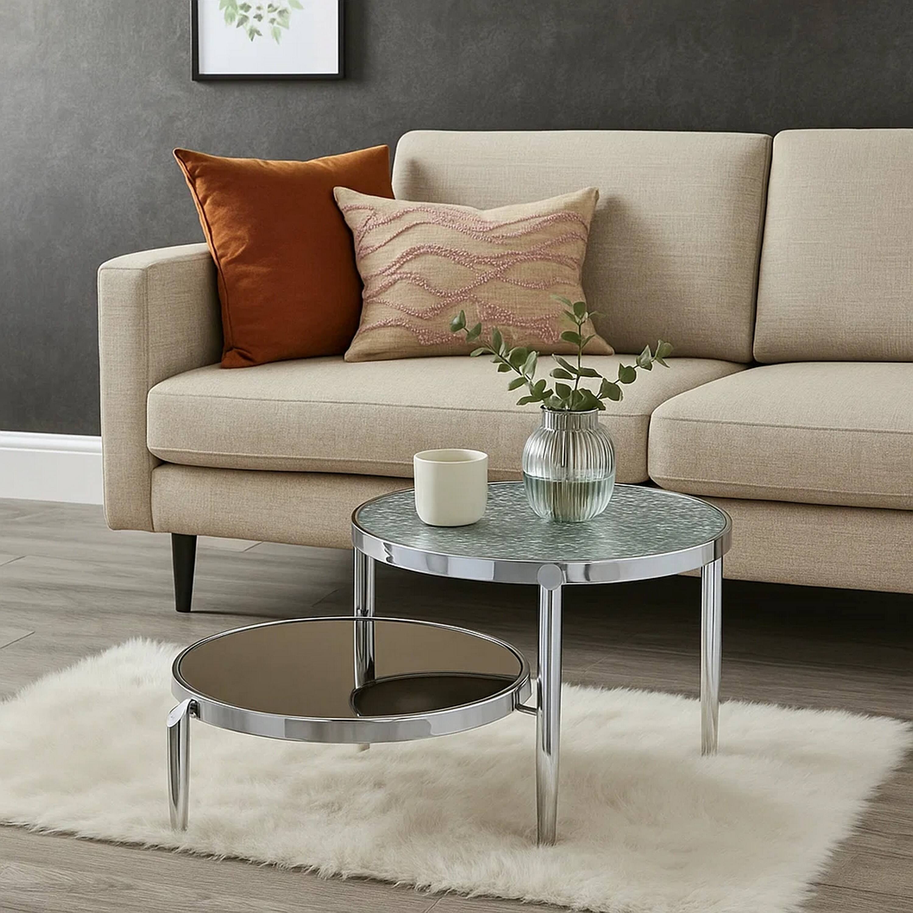 Alt View 5. Manhattan Lane - Twin Top Coffee Table with Tubular Rounded Legs - Silver.