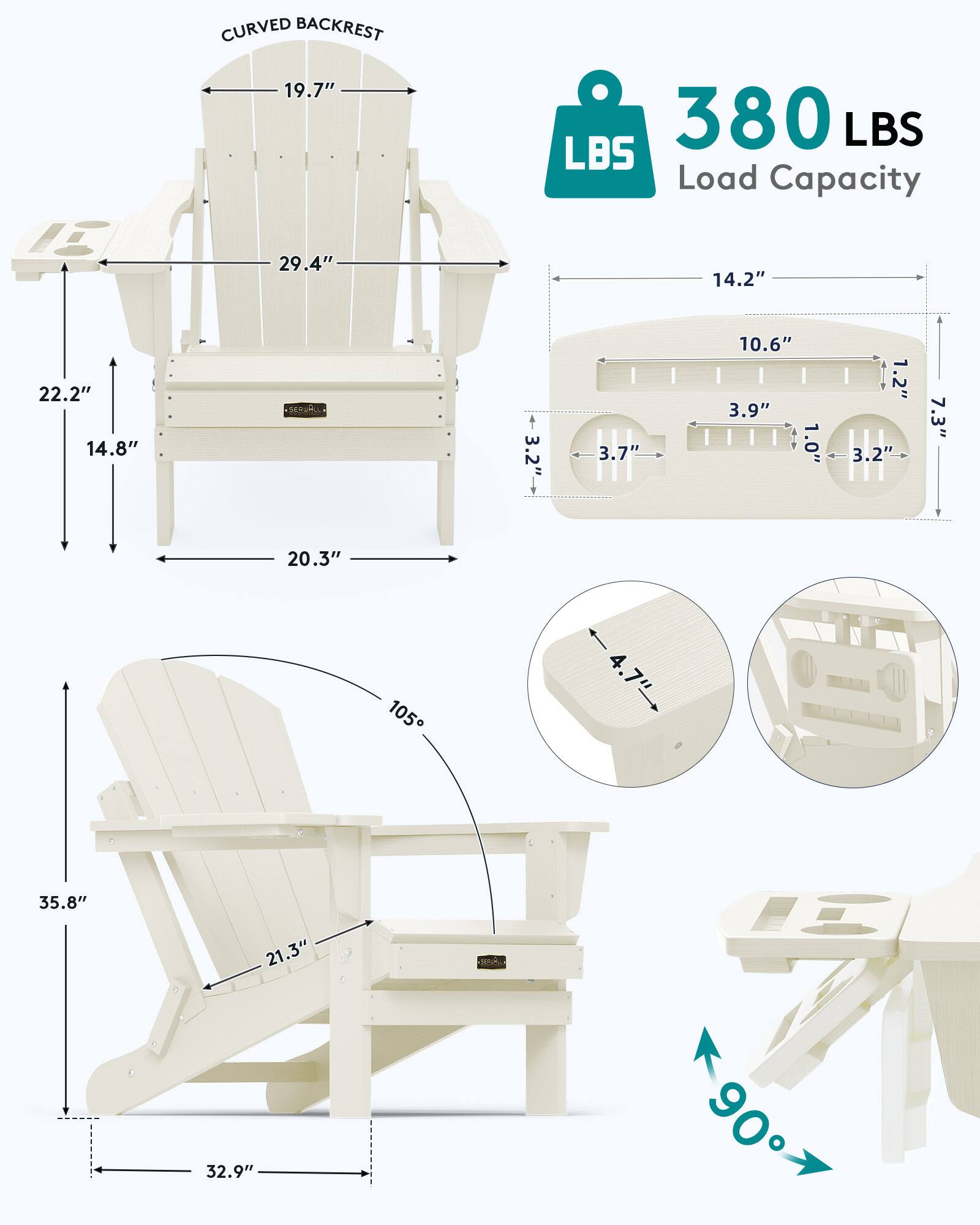 SERWALL Folding Adirondack Chair, Outdoor Adirondack Chairs with 4 in 1 ...
