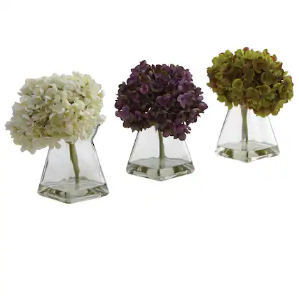 Front. BreeBe - Hydrangea w/Vase (Set of 3) - White.