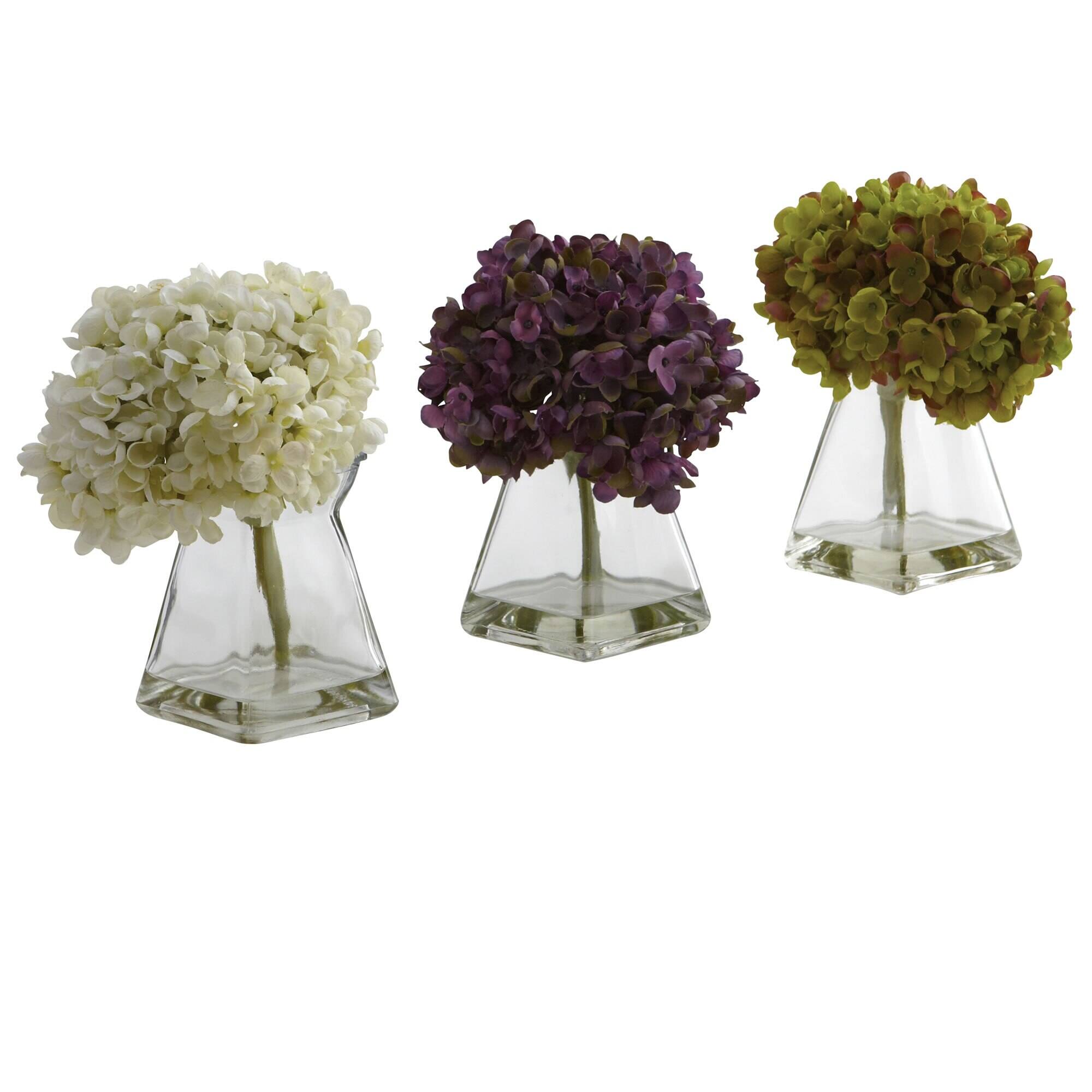 Front. BreeBe - Hydrangea w/Vase (Set of 3) - White.