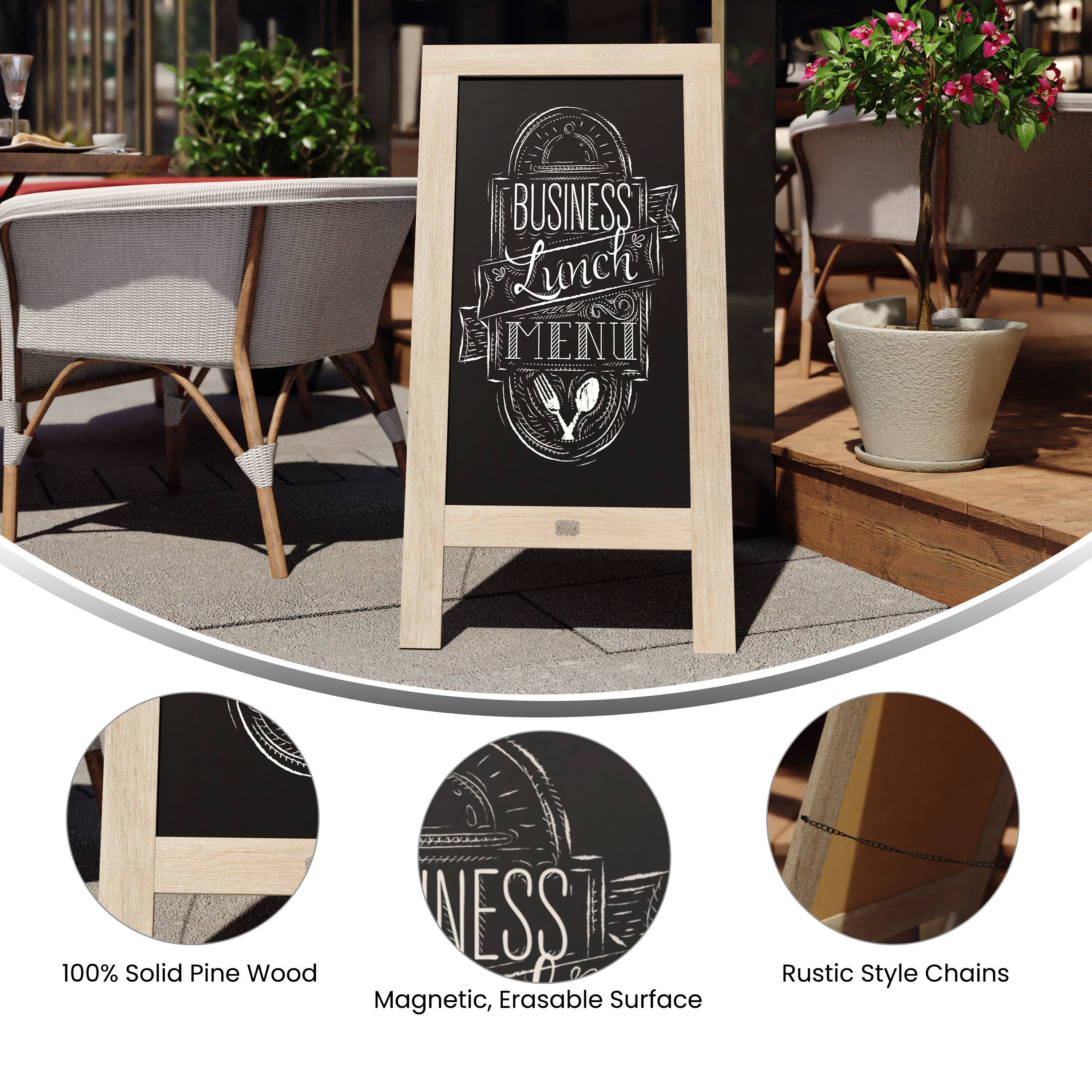 C BUSINESS Lunch u MENU | 100% Solid Pine Wood NESS Magnetic, Erasable Surface Rustic Style Chains
