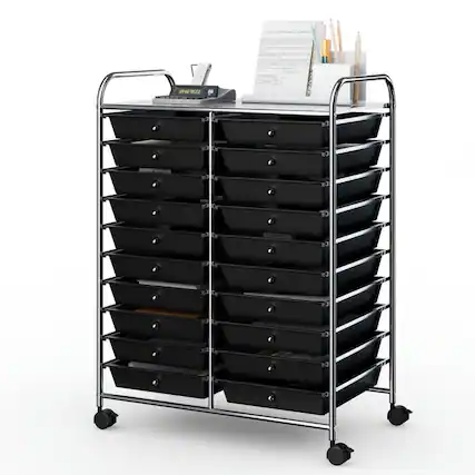 Front. Pefilos - 20 Drawers Storage Rolling Cart Studio Organizer-Black, Craft Organizers and Storage, Multipurpose Organizer Cart - Black.