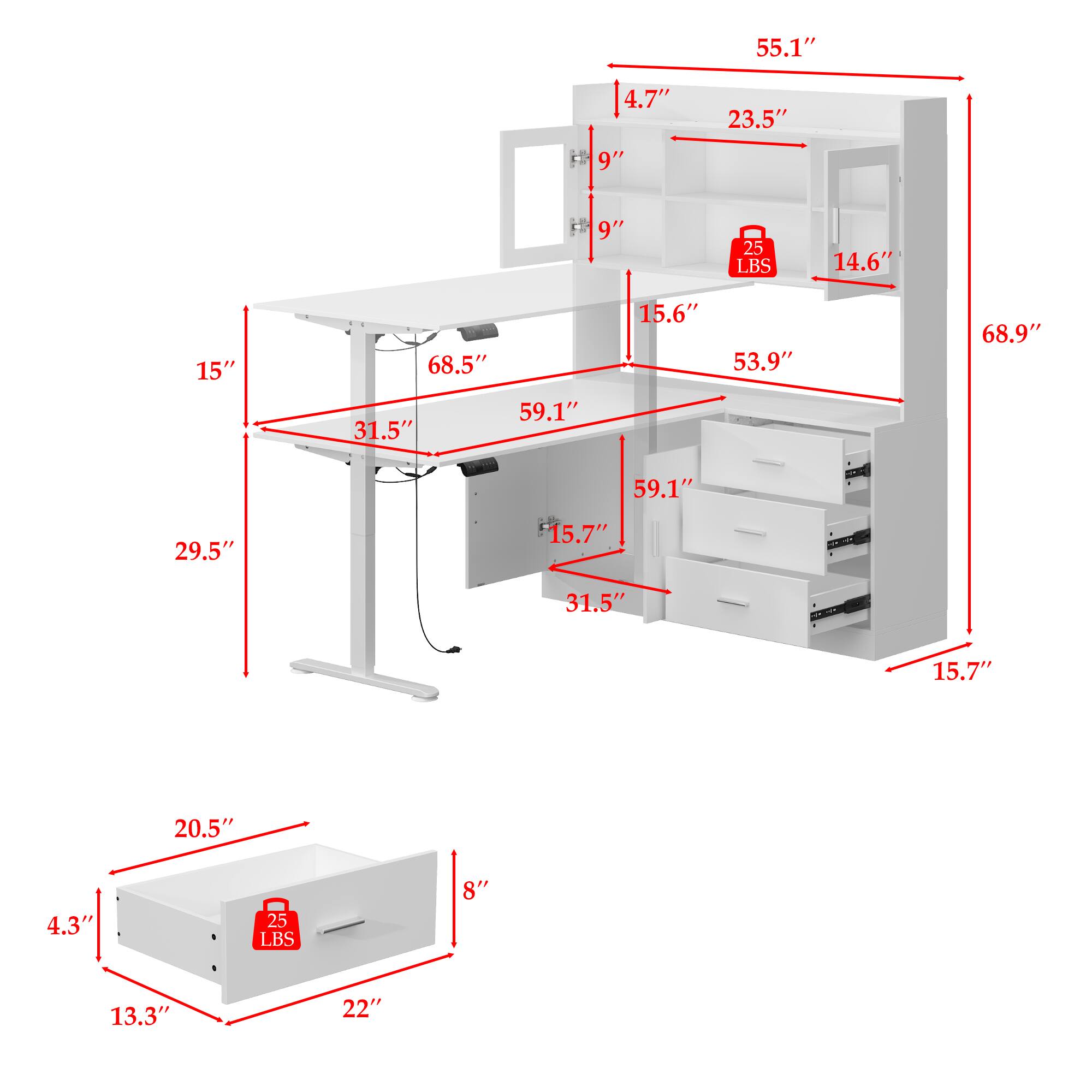 55.1", 4.7", 23.5", 9", 9", 25 LBS, 14.6", 15.6", 53.9", 68.9", 59.1", 29.5", 15.7", 31.5", 15.7", 20.5", 4.3", 25 LBS, 8", 13.3", 22"