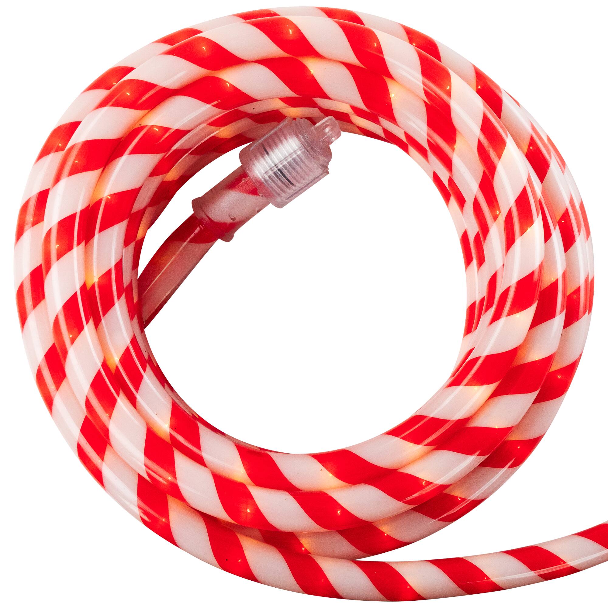 Alt View 2. Northlight - Striped Candy Cane Christmas Rope Lights - Red and White - 18' - Red.