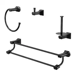 GRANDJOY - 4-Piece Bathroom Hardware Set with 23-Inch Double Towel Bar Stainless Steel Wall Mount - Matte Black