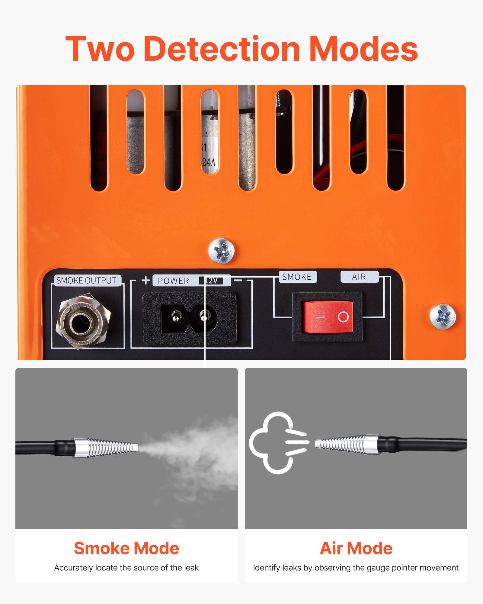 Two Detection Modes

Smoke Mode
Accurately locate the source of the leak

Air Mode
Identify leaks by observing the gauge pointer movement