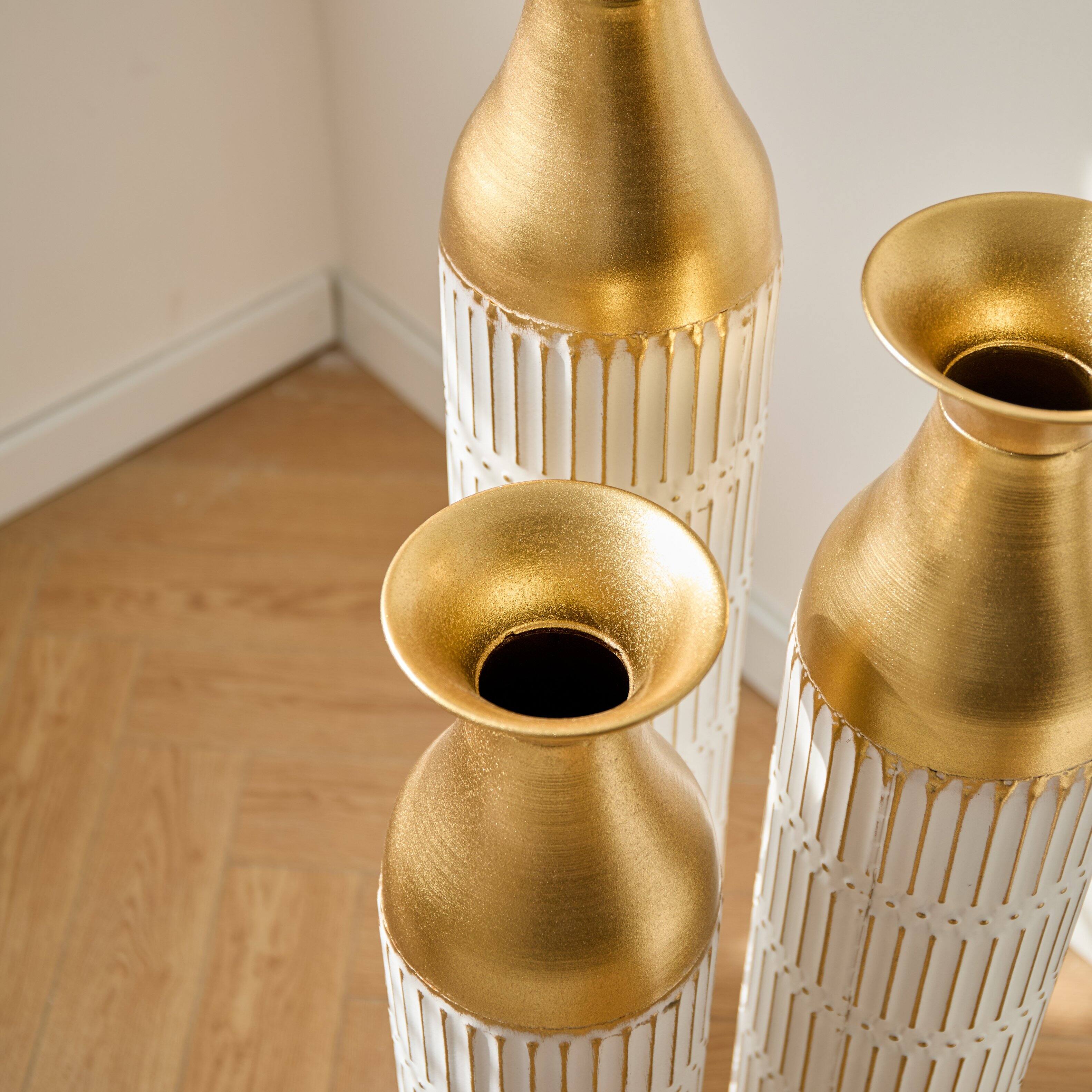 Alt View 2. Anysun - White Metal Floor Vases Set of 3 - Glazed Finish, 24in/28.7in/33.5in Height for Home Decoration - White.