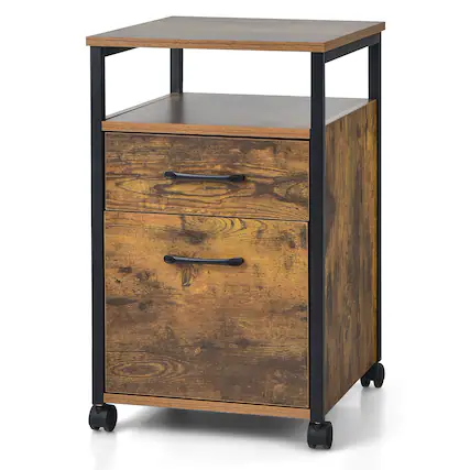 Front. Costway - Costway Mobile File Cabinet 2 Drawer Printer Stand w/Open Shelf for Letter Size - Rustic Brown,Black.
