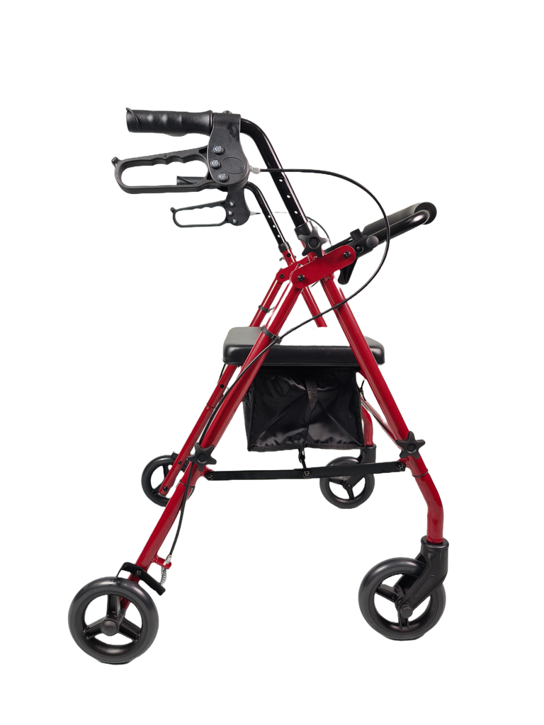 Alt View 3. iLIVING - ILG-800R Burgundy Rollator Walker – Heavy Duty Frame, Adjustable Height, Easy-Fold Design & Smart Brake Lock for Adults - Red and Black.