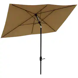 Outsunny - 6.5' x 10' Rectangular Market Umbrella, Patio Outdoor Table Umbrella with Crank and Push Button Tilt - Coffee