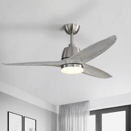 Sofucor - 56'' Ceiling Fan with Light & Remote & Dimmable LED Reversible DC Modern Farmhouse Large Ceiling Fan for Kitchen Bedroom - Nickel- Grey Wood