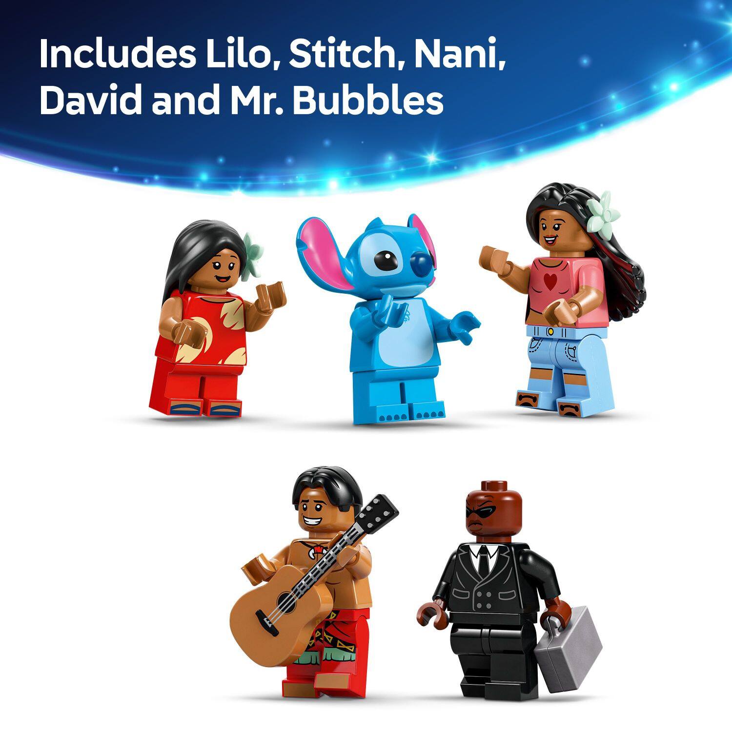 Includes Lilo, Stitch, Nani, David and Mr. Bubbles.
