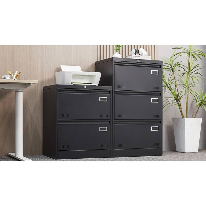 Alt View 6. HTUTWOO - Lateral File Cabinet 3 Drawer - Locking Metal File Cabinets Three Drawer with Lock Drawers for Home Office,Letter,A4,F4 - Black.