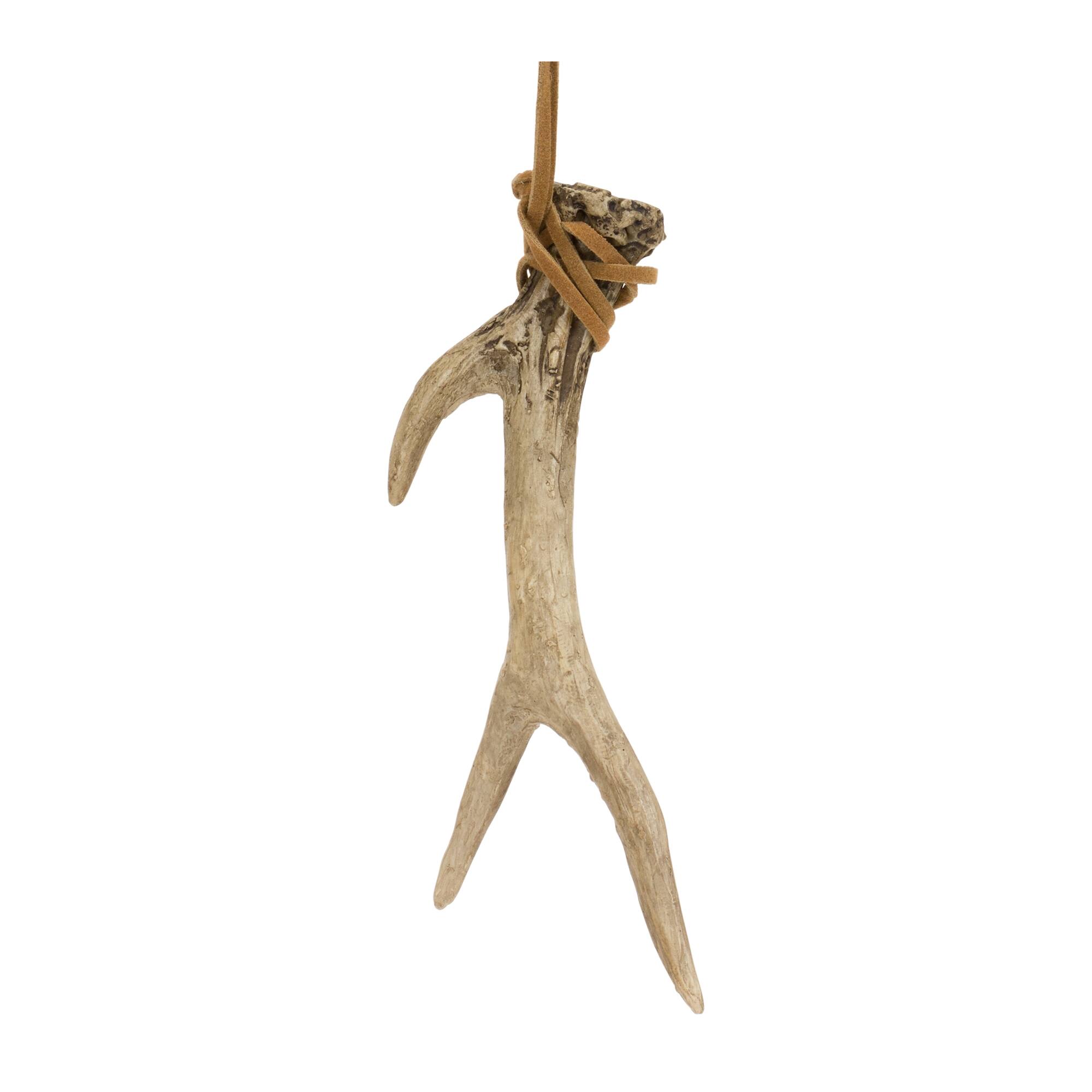 Back. BreeBe - Rustic Deer Antler Hanging Ornament with Rope Tie (Set of 12) - Brown.