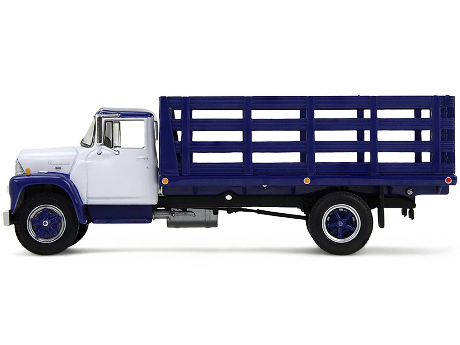 Angle. First Gear - 1970s International Loadstar Stake Truck White and Navy Blue 1/64 Diecast Model by DCP/First Gear - White and Navy Blue.