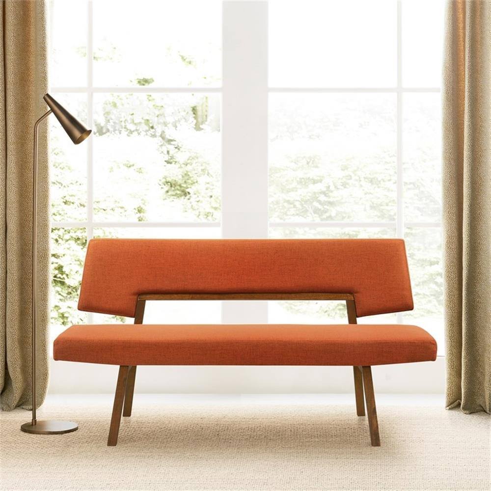 Alt View 3. Armen Living - Channell Wood Dining Bench in Walnut Finish with Orange Fabric - Orange.