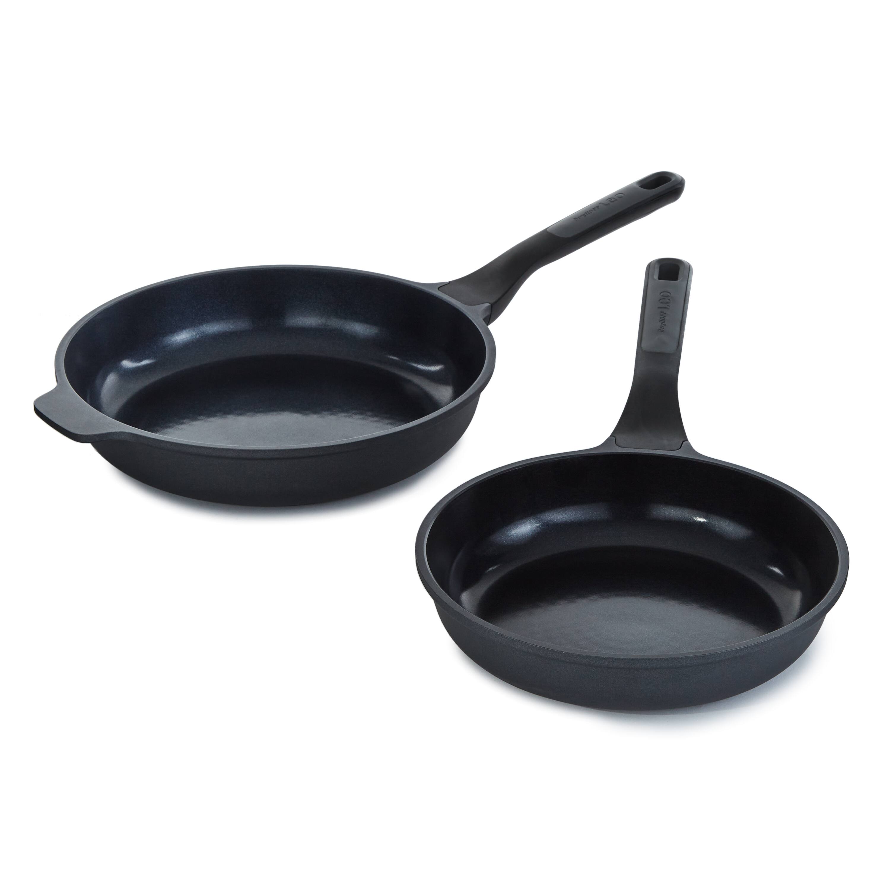 Angle. BergHOFF - BergHOFF Leo Stone+ 2pc Nonstick Ceramic Fry Pan Set, Recycled - Black.