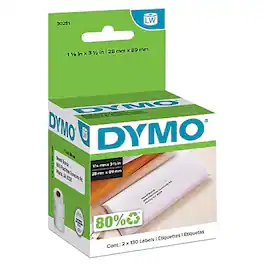 DYMO - LabelWriter 30251 Mailing Address Labels, 3-1/2" x 1-1/8", 130 Labels/Roll, 2 Rolls/Box (30251) - Black On White