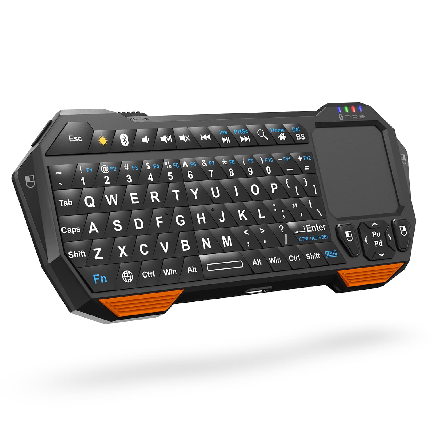Fosmon - Mini Keyboard with Touchpad, Mini Bluetooth Wireless Keyboard, Rechargeable QWERTY Keyboard Controller Backlit - Black