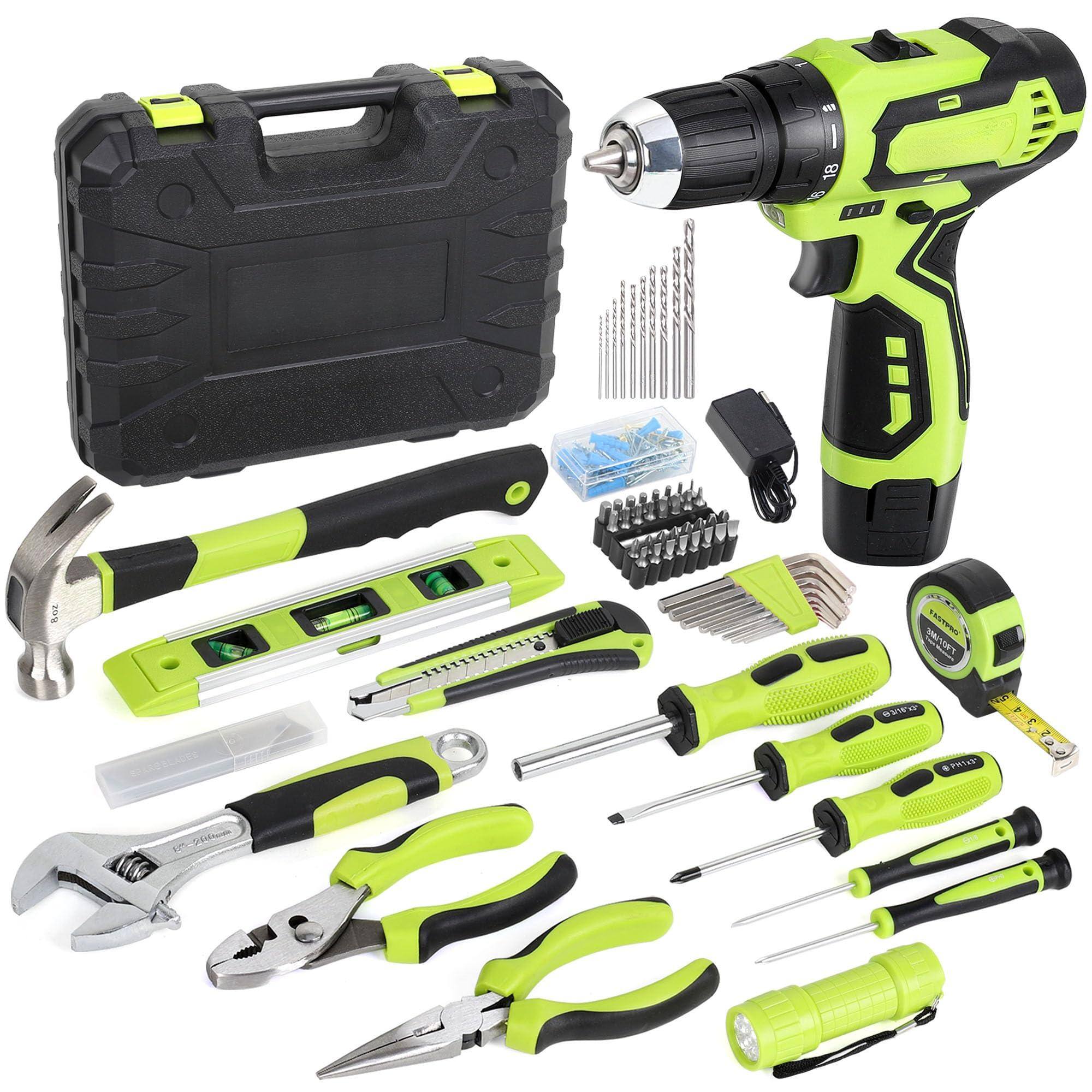 JETRANSPORT - 160-piece Home Tool Kit With Drill 12v Cordless Lithium-ion Driver And Household Repairing Set Storage - Default