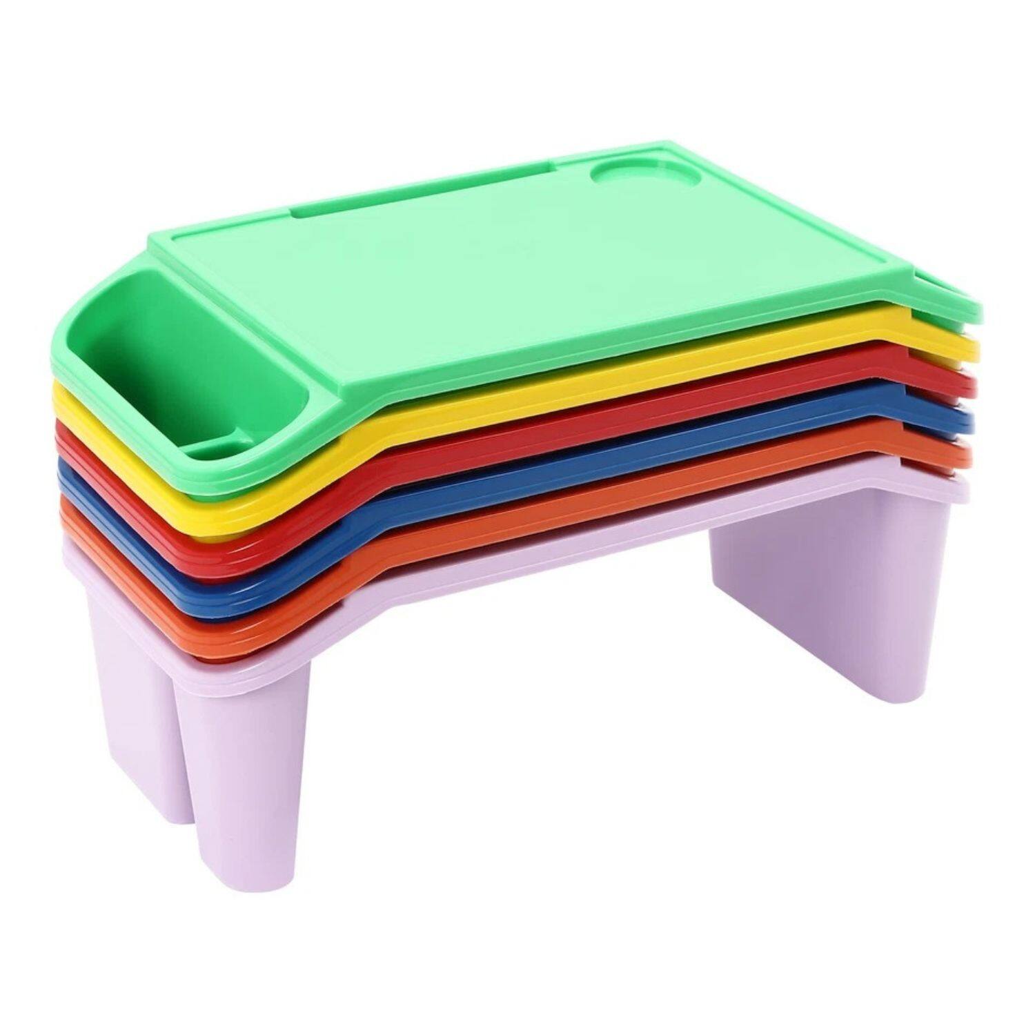 Left. Stock Preferred - 6-Piece Kids Lap Desk Set - Red, Green, Yellow, Purple, Orange, Blue.