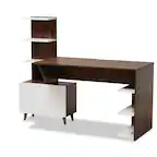 Front. Baxton Studio - Tobias Mid-Century Modern Finished Wood Storage Computer Desk with Shelves - White/Walnut Brown.