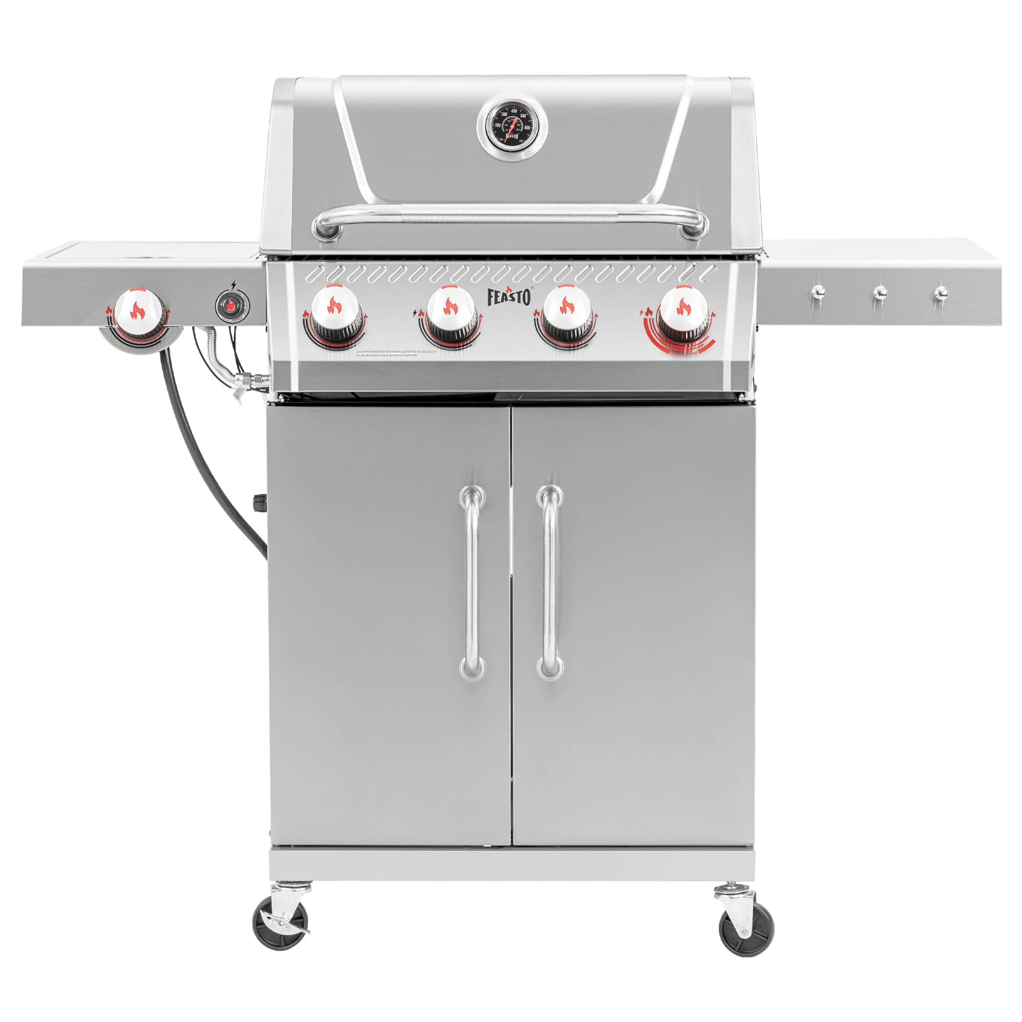 FEASTO - 4-Burner Propane Gas Grill with Sear & Side Burner, 563 Sq. In. Cooking Area - Silver