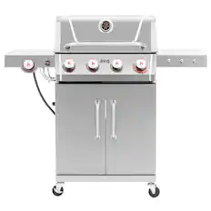 Front. FEASTO - 4-Burner Propane Gas Grill with Sear & Side Burner, 563 Sq. In. Cooking Area - Silver.