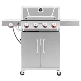 FEASTO - 4-Burner Propane Gas Grill with Sear & Side Burner, 563 Sq. In. Cooking Area - Silver
