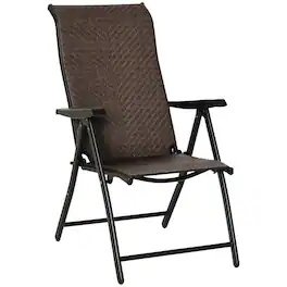 Resenkos - Wicker Folding Patio Chair, Outdoor PE Rattan Recliner Camping Chairs With 7-Level Adjustable Backrest - Brown