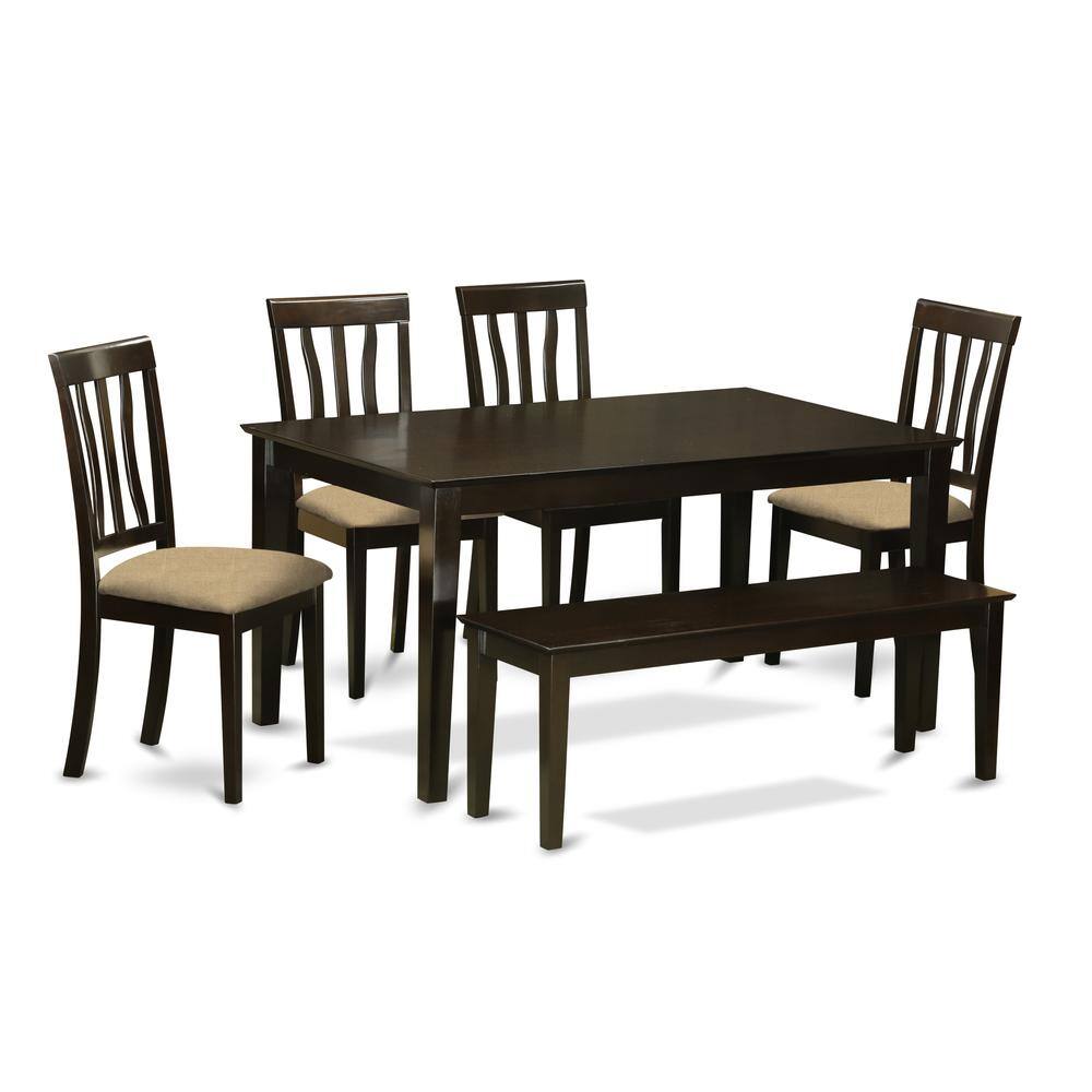 Back. East West Furniture - CAAN6-CAP-C 6 Pc Dining Table with bench set- Kitchen Table with 4 Chairs plus bench - Cappuccino.