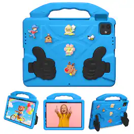 Dteck - Kids Case for iPad Pro 11 Inch M5 2025/M4 2024, Shockproof Silicone Stand Cover with Fun Charms - Blue