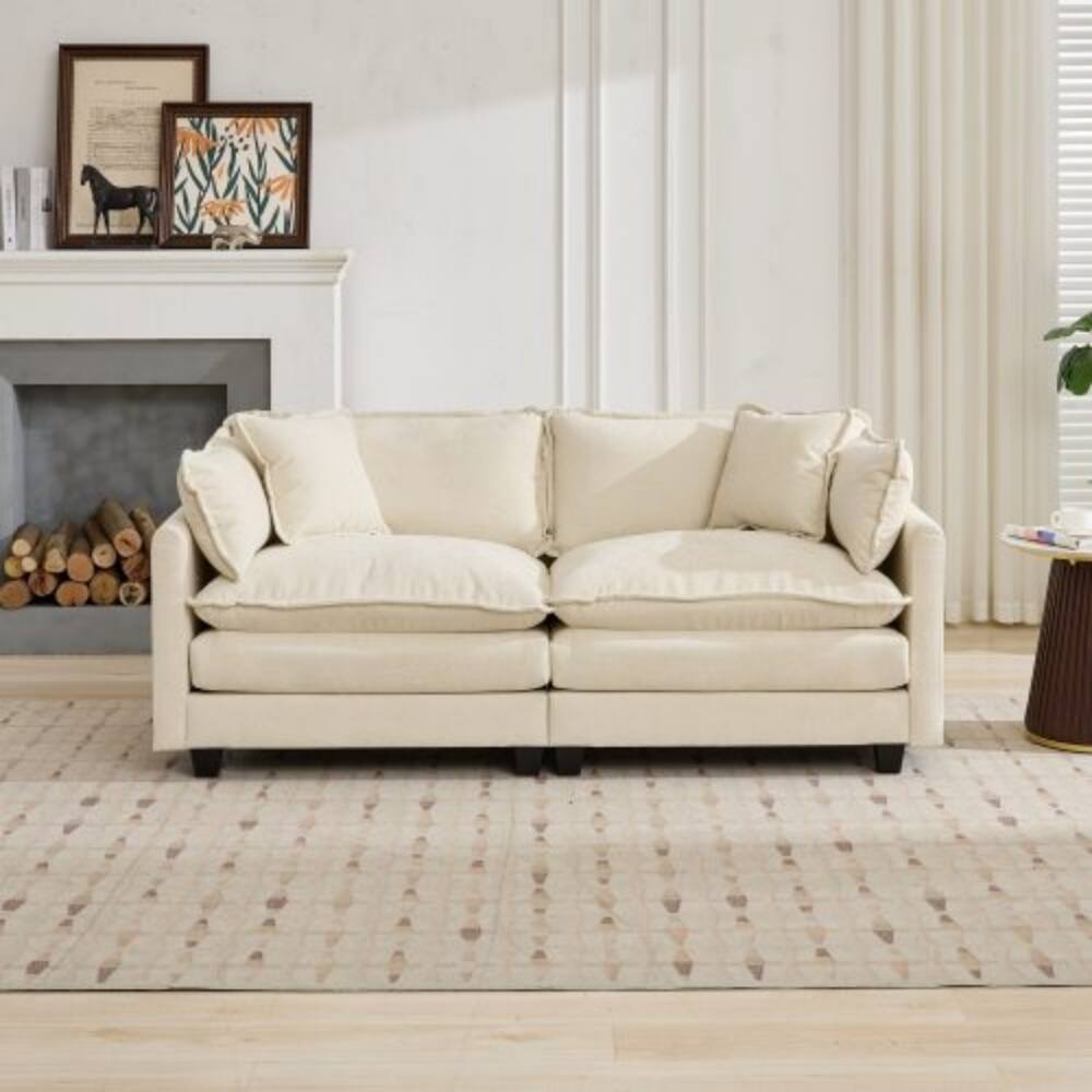 Left. LUCKY ONE - Modular Cloud Sofa Loveseat Sectional Couch Chenille Fabric Double Layer Cushion - Beige.