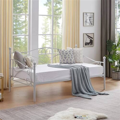 Alt View 1. SlickBlue - Durable Steel Day Bed Frame – Classic Metal Finish for Long-Lasting Support - White.