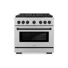 ZLINE - Autograph 36 in. 5.2 cu. ft. Freestanding Paramount Gas DuoPro Range in Satin Steel and Matte Black Accents - Stainless Steel