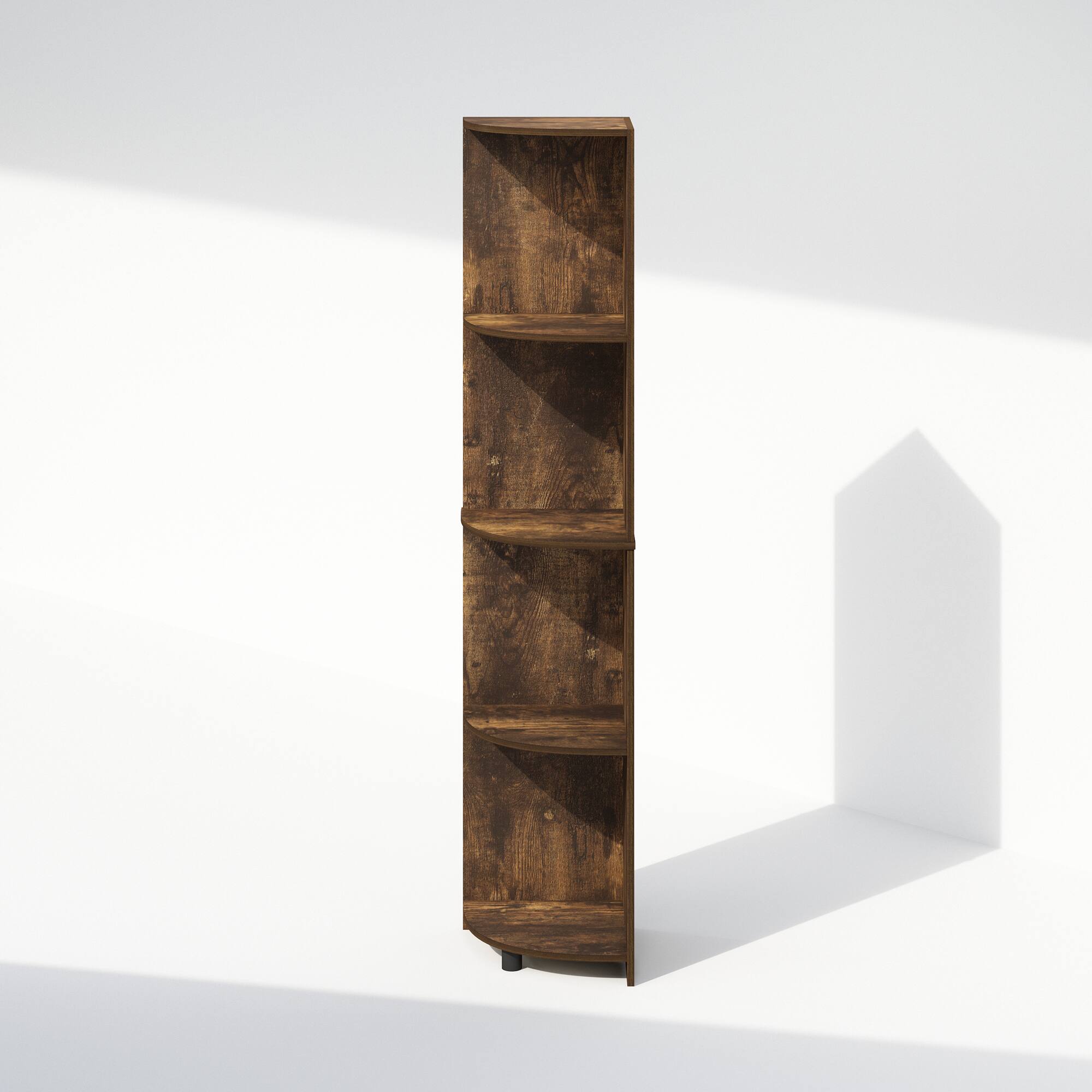 Alt View 1. Furinno - Basic 4-Tier Corner Multipurpose Standing Shelf - Amber Pine.