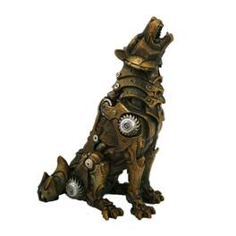 Pacific Trading - Steampunk Howling Alpha Wolf in Rustic Steel and Gears Collectible Fantasy Figurine 5.9 inch - Bronze