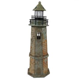 Sunnydaze - 35 in Resin and Stone Solar LED Lighthouse Nautical Statue - Gray