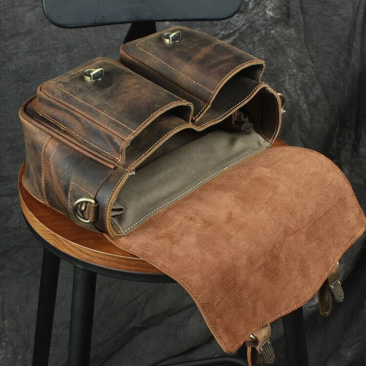 Alt View 9. Steel Horse Leather - The Faust Leather Crossbody Messenger Camera Bag - Brown.