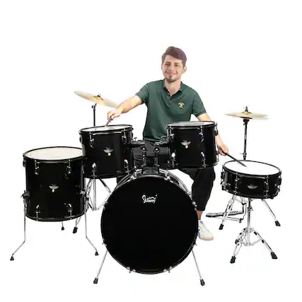 Front. Winado - Adult 5-Piece Drum Set, 22 Inches Complete Full Size Kit with Bass, Toms, Snare, Floor, Adjustable Throne, Stands.