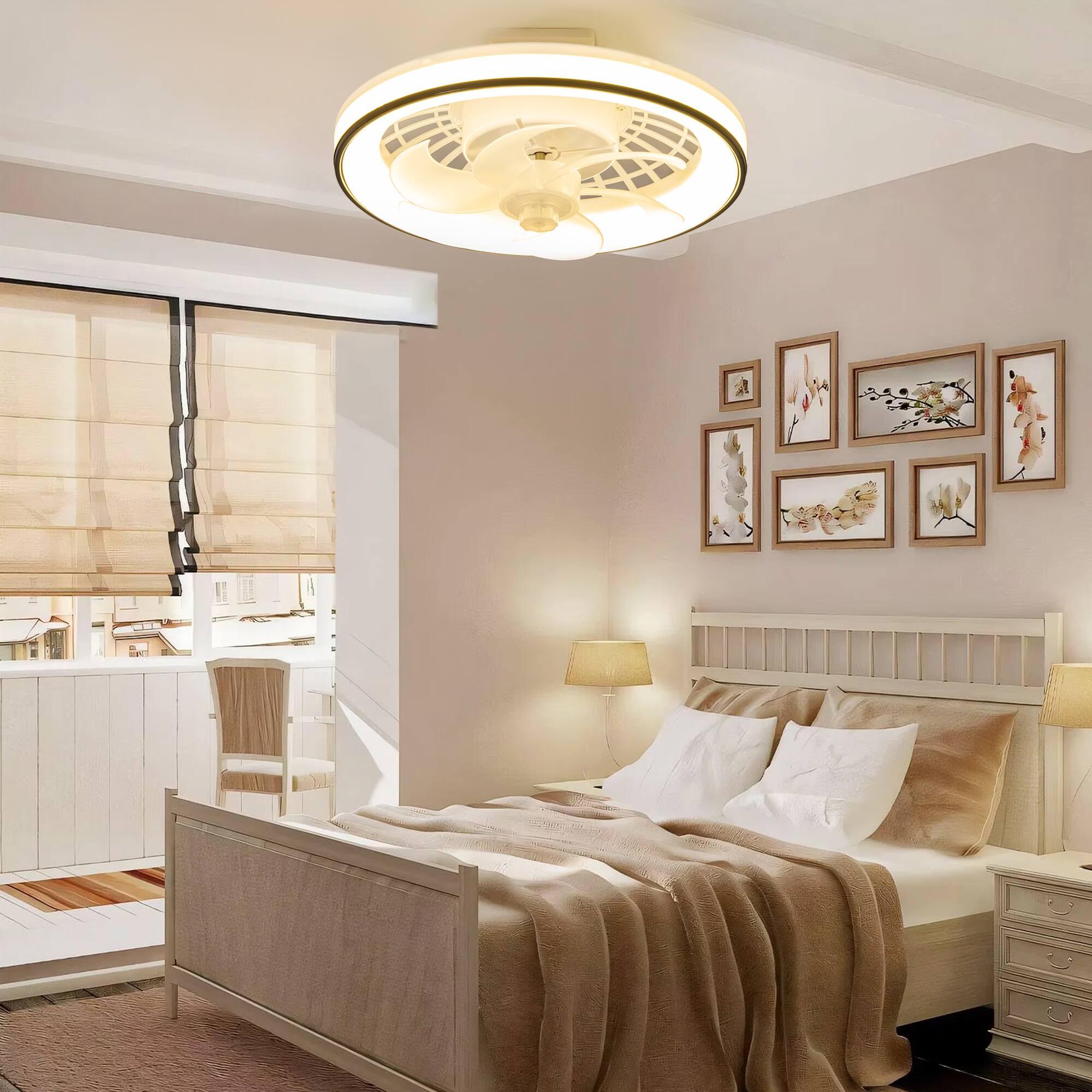 Back. Breezary - 13-Inch Multi-Directional Ceiling Fan, 3-Color Light, 7 ABS Blades, DC Motor, 6-Speed Remote & Memory Function - Matte White and Black.