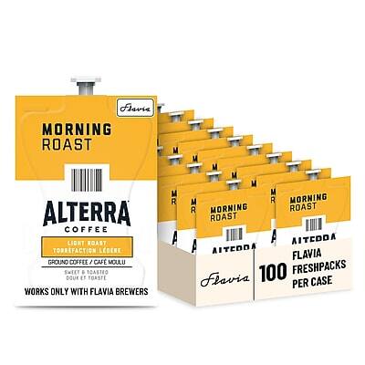 Morning Roast  
Alterra Coffee  
Light Roast  
Ground Coffee / Café Moulu  
Works Only with Flavia Brewers  

Flavia  
100 Freshpacks per Case