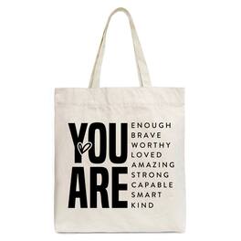 OrnamentallyYou - Inspirational Words Canvas Tote Bag, Minimalist Gift Shopper for Encouraging and Loving Significant Others - Beige